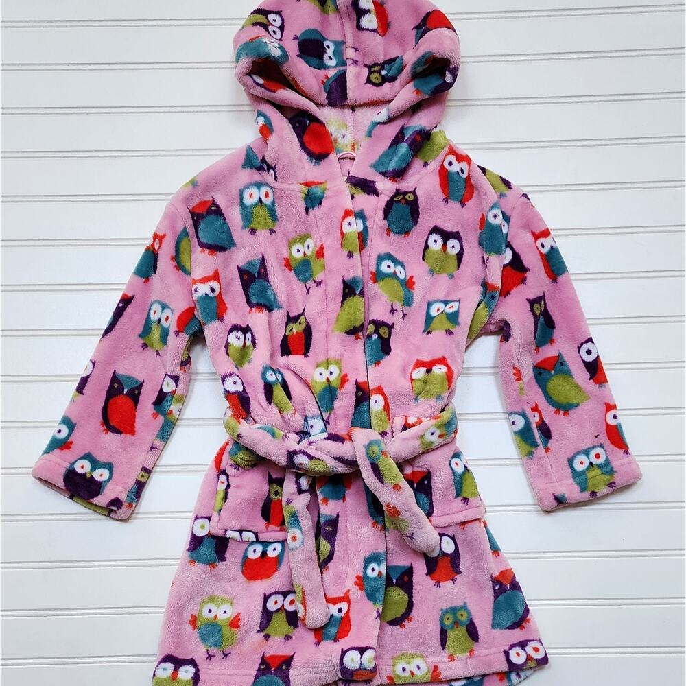 Little Blue House by Hatley Girls Pink Owl Print Fleece Robe Size 4-5